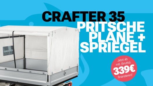 Volkswagen Nutzfahrzeuge Crafter 35 Pritschenwagen Einzelkabine mit Plane + Spriegel Aufbau 2,0 l TDI EU6 EC SCR, 103 kW, Frontantrieb